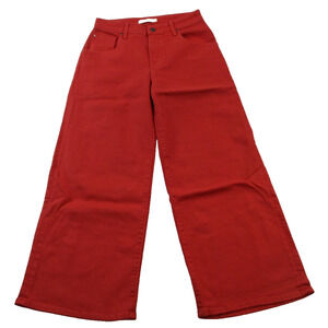 Fidelity Denim Ziggy Crop Jeans Womens 26 Red High Rise Wide Leg Sunkissed 1445